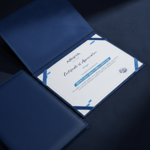 white certificate with blue velvet