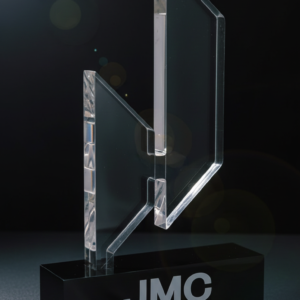 Acrylic award with the cutout and the acrylic base with printing