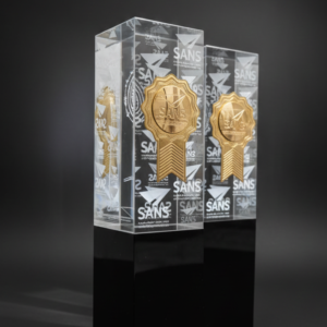 Inner crystal engraving with black wooden pice at botttom